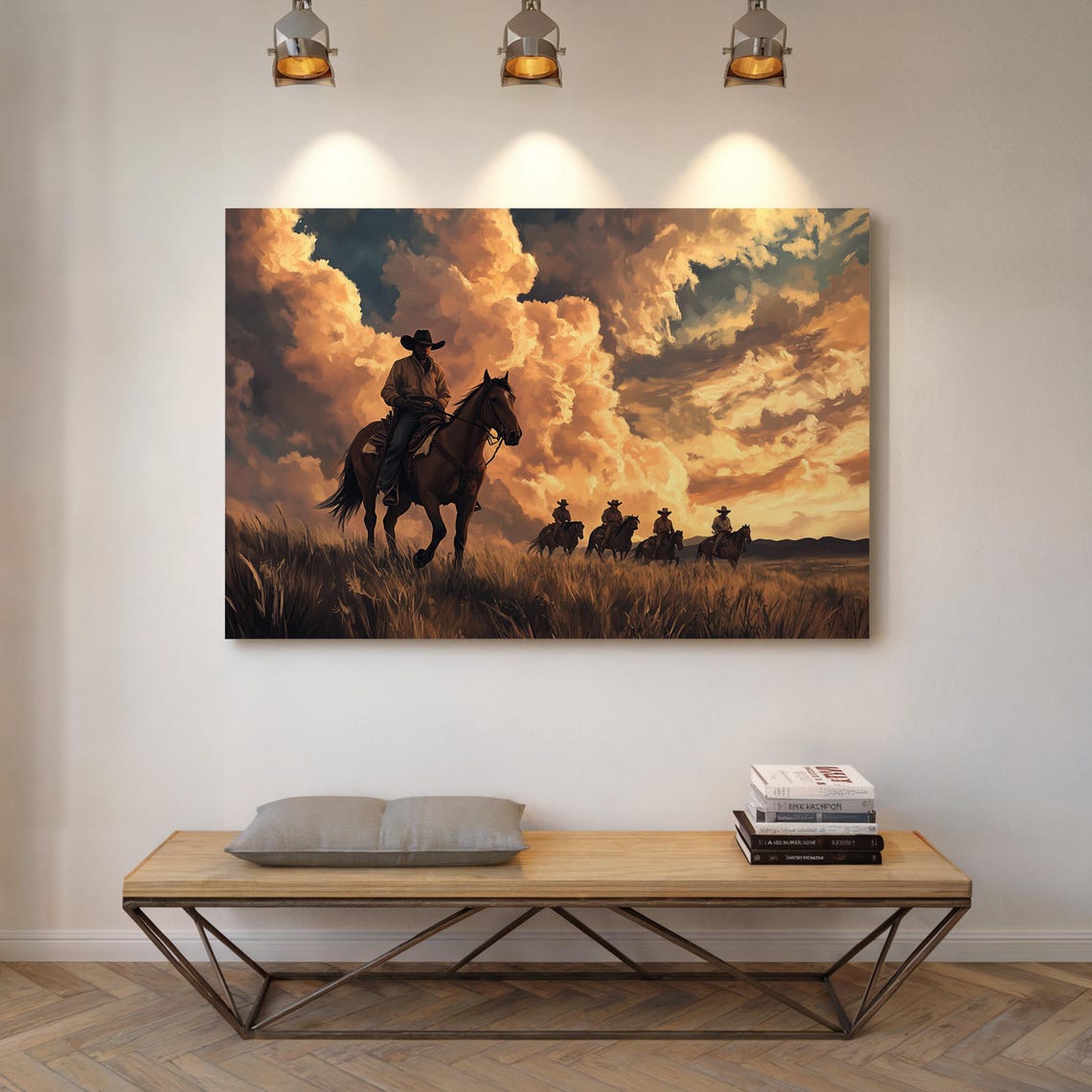 Cowboys Riding At Sunset Art Western Landscape Wall Decor Rustic Cowboy Poster Vintage Western Art - Image 5