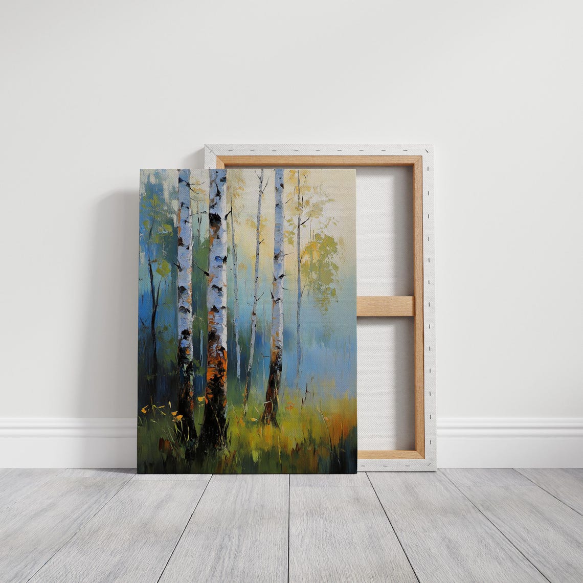Impressionist Birch Tree Forest Sunlit Blue Green Oil Poster - Image 3