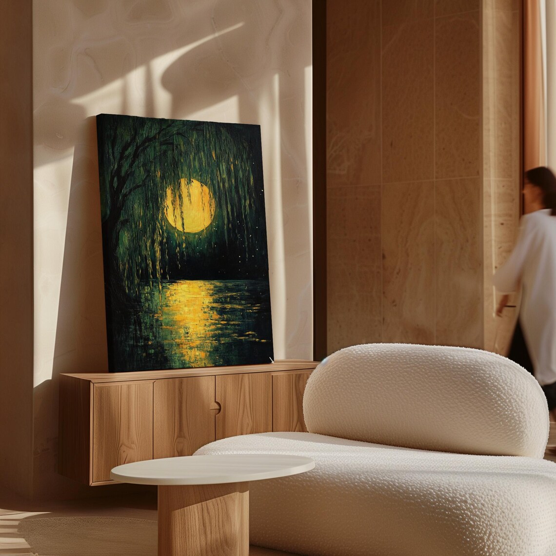 Mystical Moonlit Willow, Tranquil Forest Night Art Print - Image 7