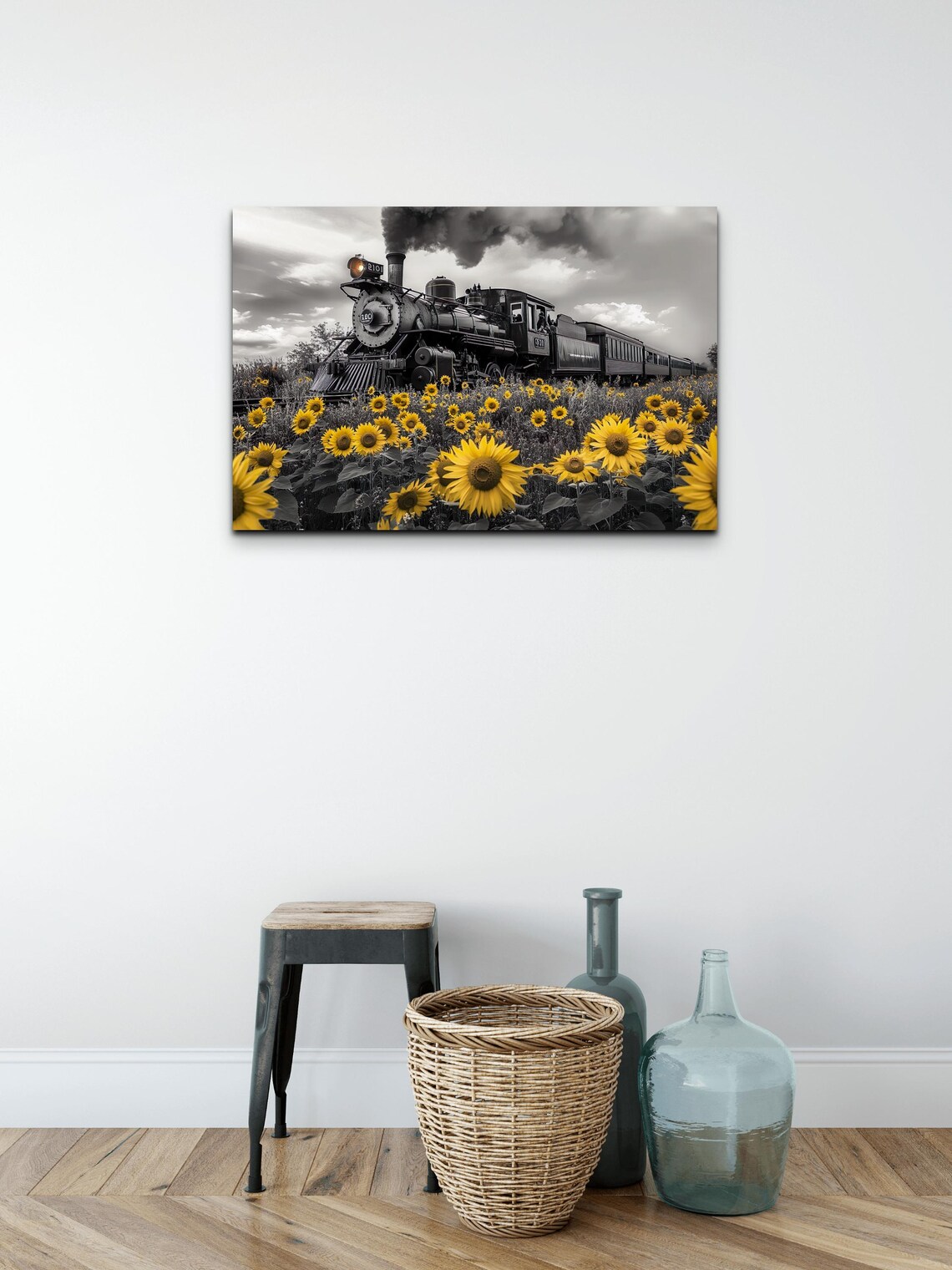 Steam Locomotive Passing Sunflower Field Vintage Photo Art Poster - Image 6