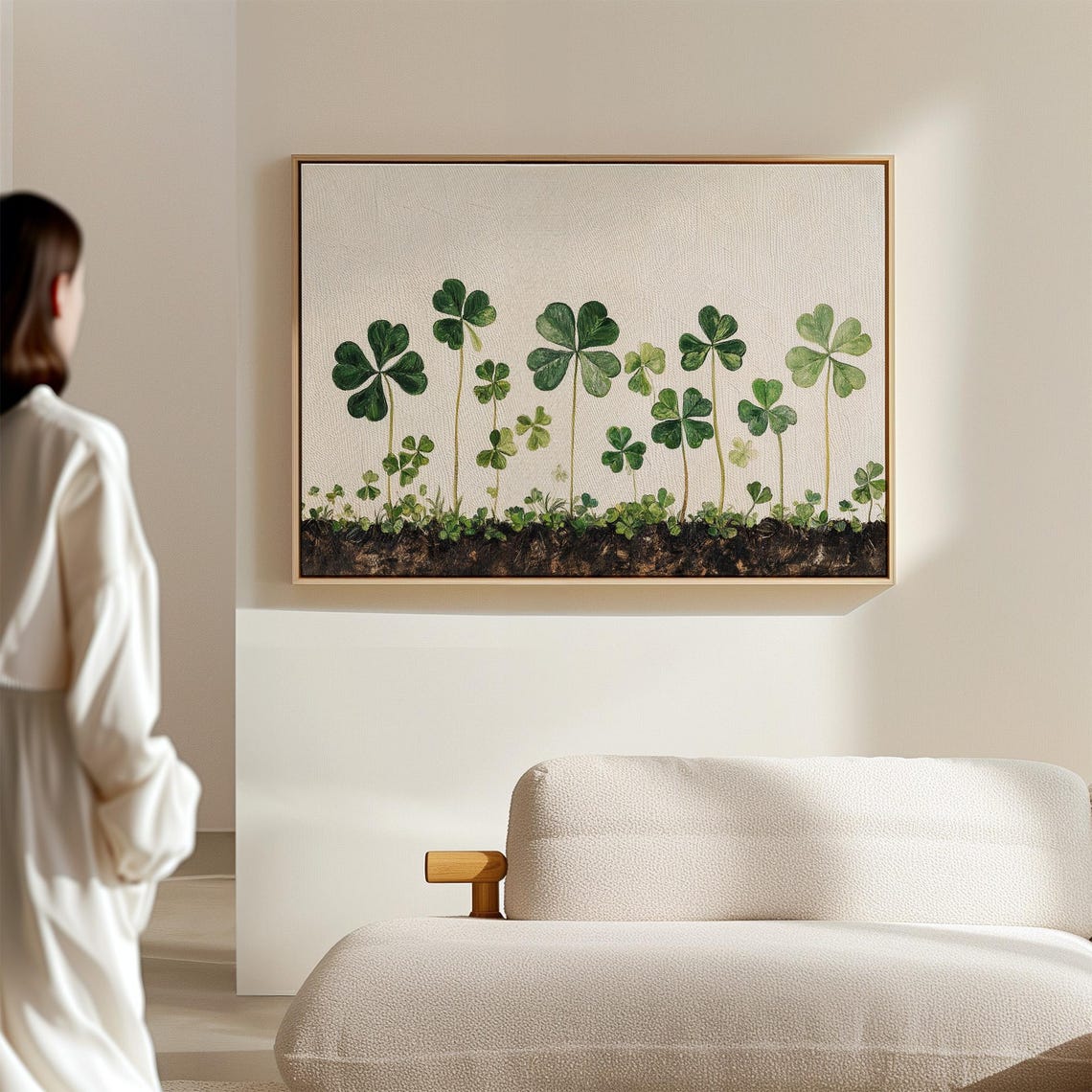 Green Clover Sprouts Rising From Dark Earth Botanical Spring Wall Art - Image 3