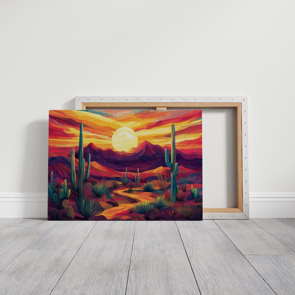 Colorful Desert Sunset Cactus Mountains Big Sun Decor Poster - Image 7