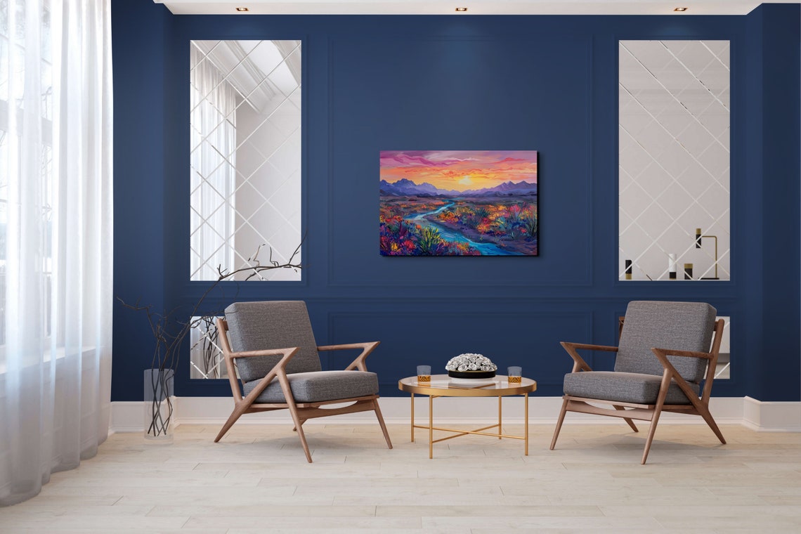 Turquoise River Winding Through a Vivid Desert Sunset Panoramic Poster - Image 7