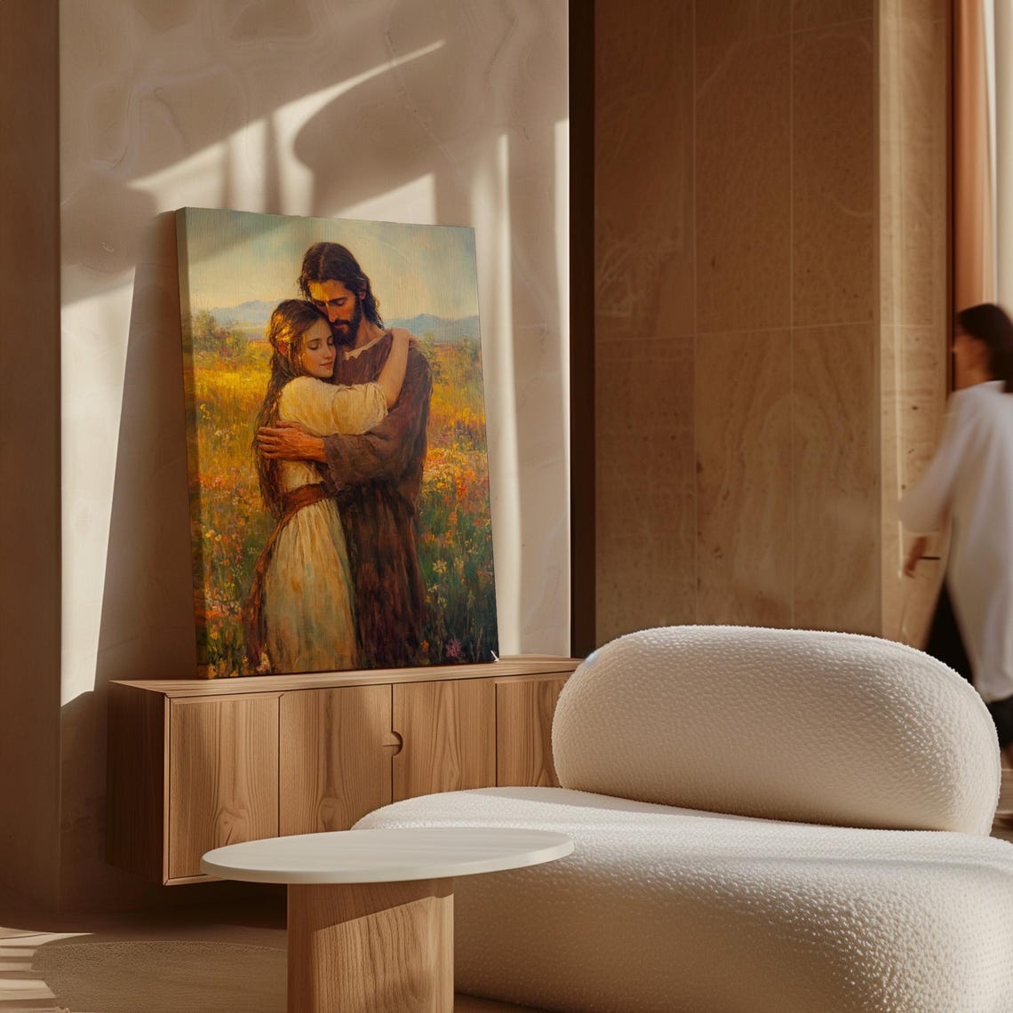 Jesus Embracing A Woman In A Field Of Flowers Heartfelt Christian Art Spiritual Wall Decor For Faithful Inspiration - Image 7