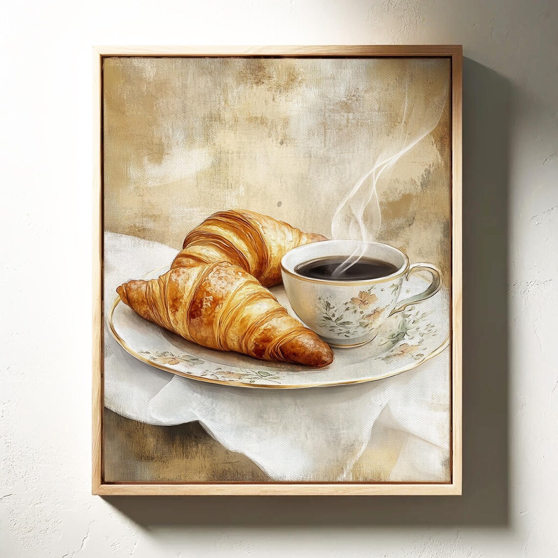 Steaming Coffee And Buttery Croissants Watercolor Breakfast Wall Art - Image 6