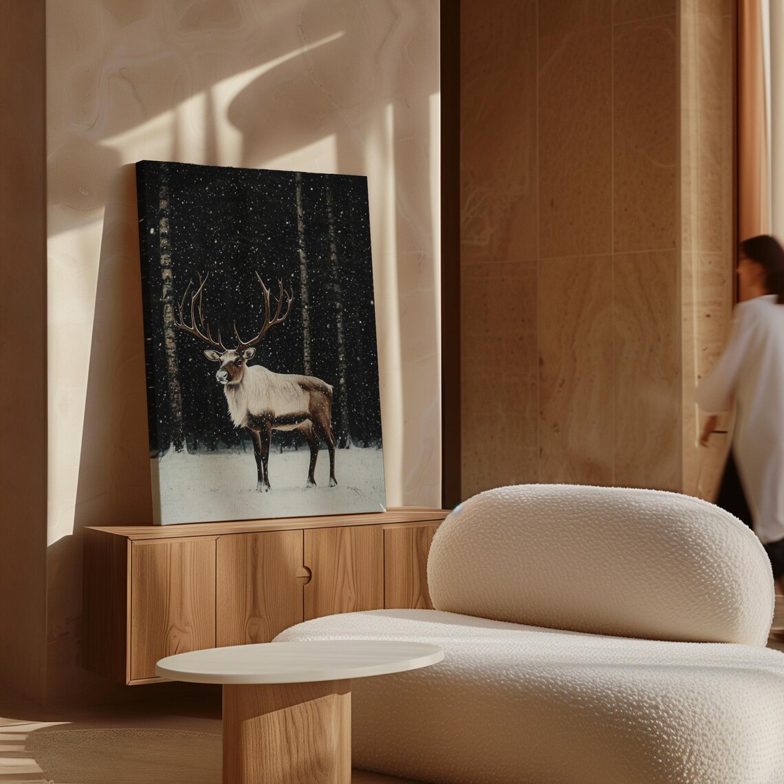 Reindeer Standing in Snowy Night Forest Winter Wildlife Poster - Image 6