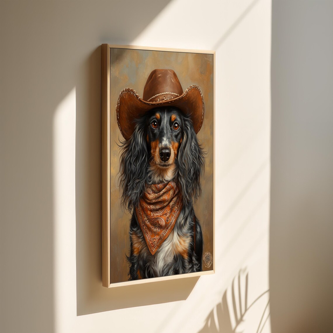 Long Haired Dapple Dachshund Cowboy Western Dog Portrait Poster - Image 5