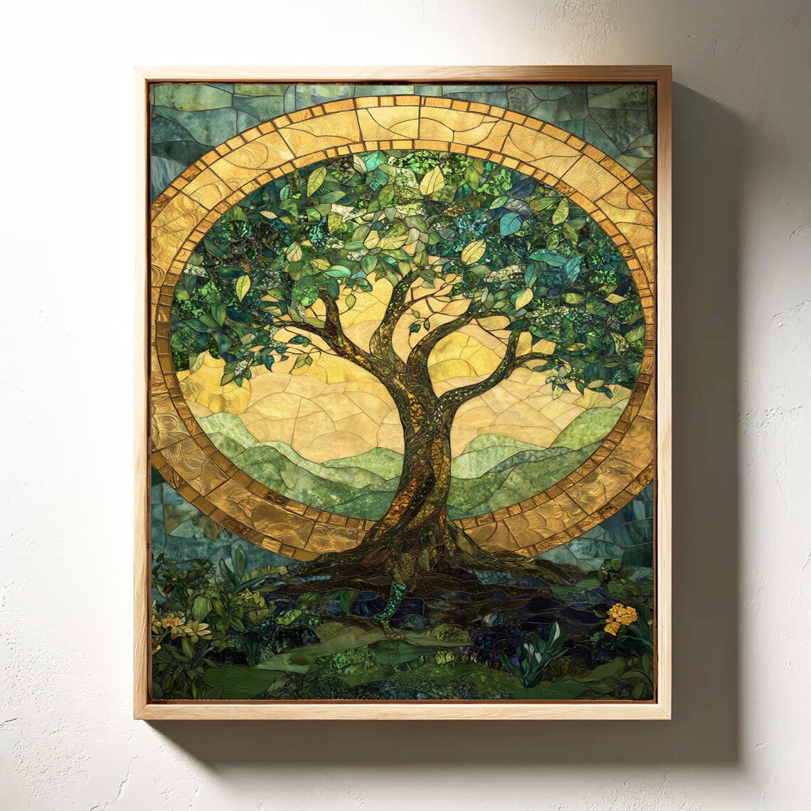 Stained Glass Tree Of Life With Golden Halo Mosaic Nature Poster - Image 3