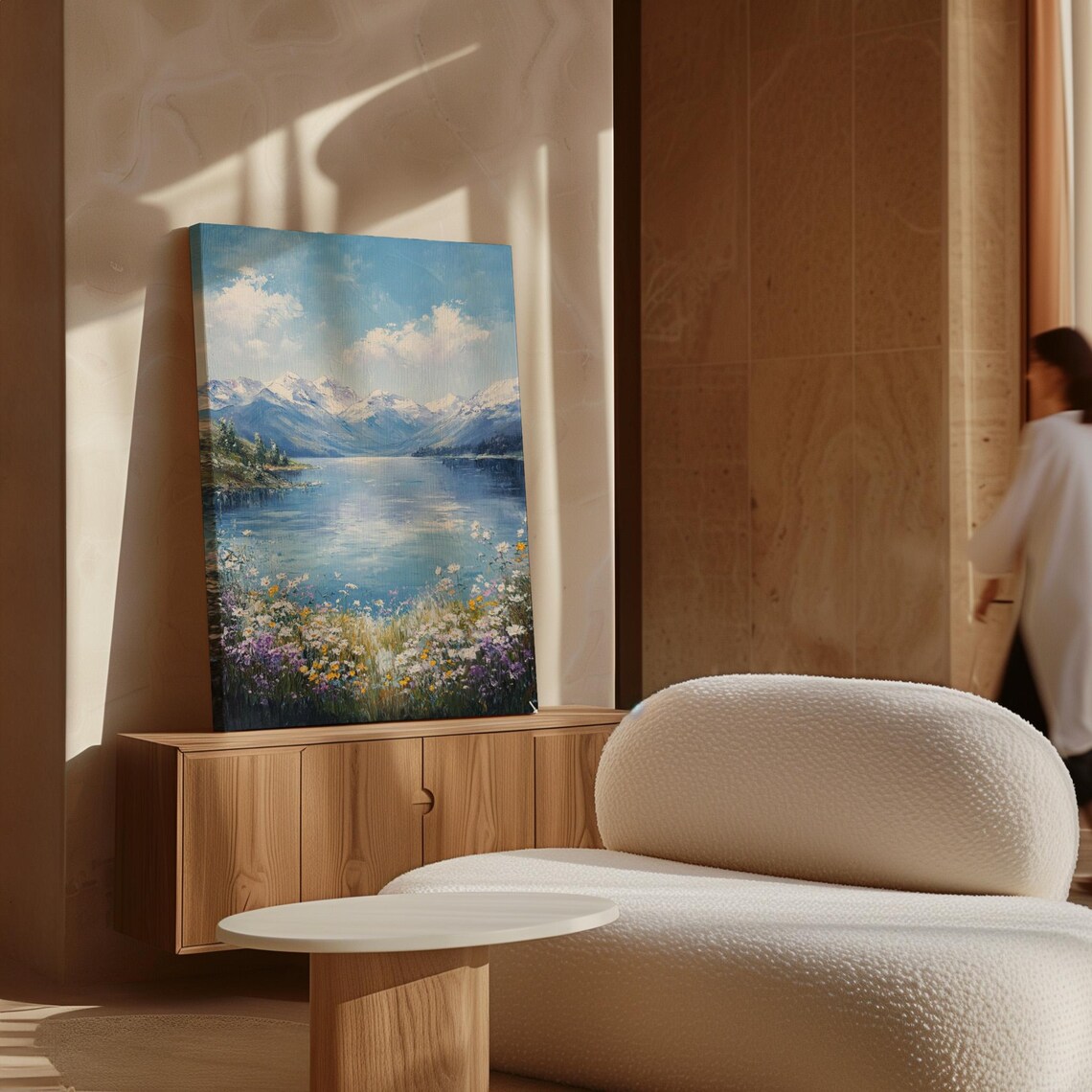 Alpine Lake With Snowy Peaks And Wildflower Meadow Landscape Wall Art - Image 7
