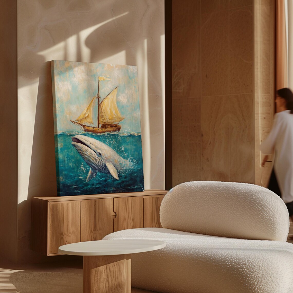 Sailing Ship And Whale Ocean Scene Nautical Wall Art - Image 5