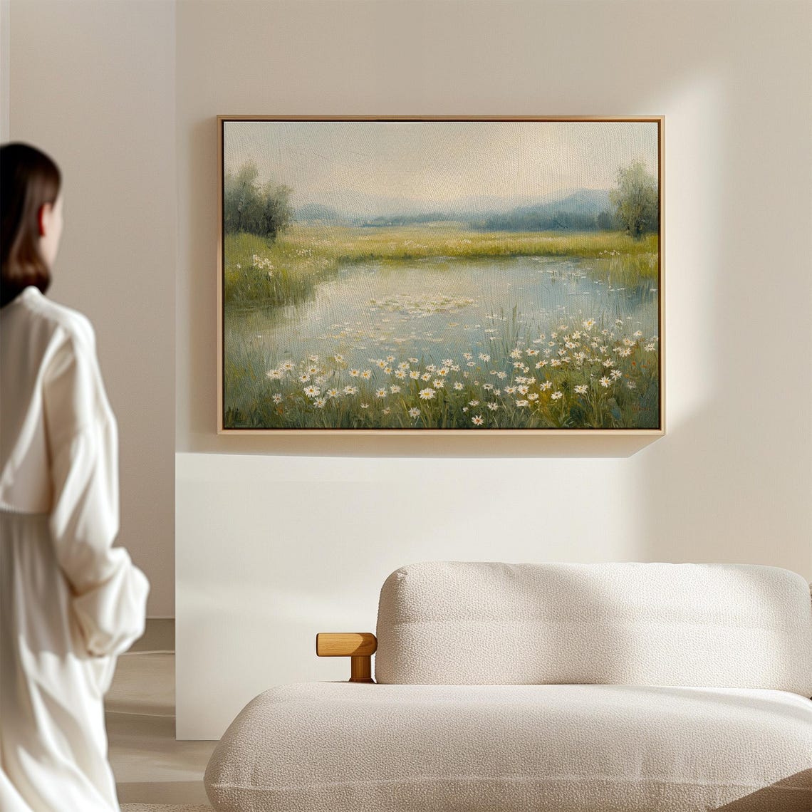 Tranquil Meadow Pond With Wild Daisies Serene Nature Wall Art For Peaceful And Elegant Home Or Office Decor - Image 7