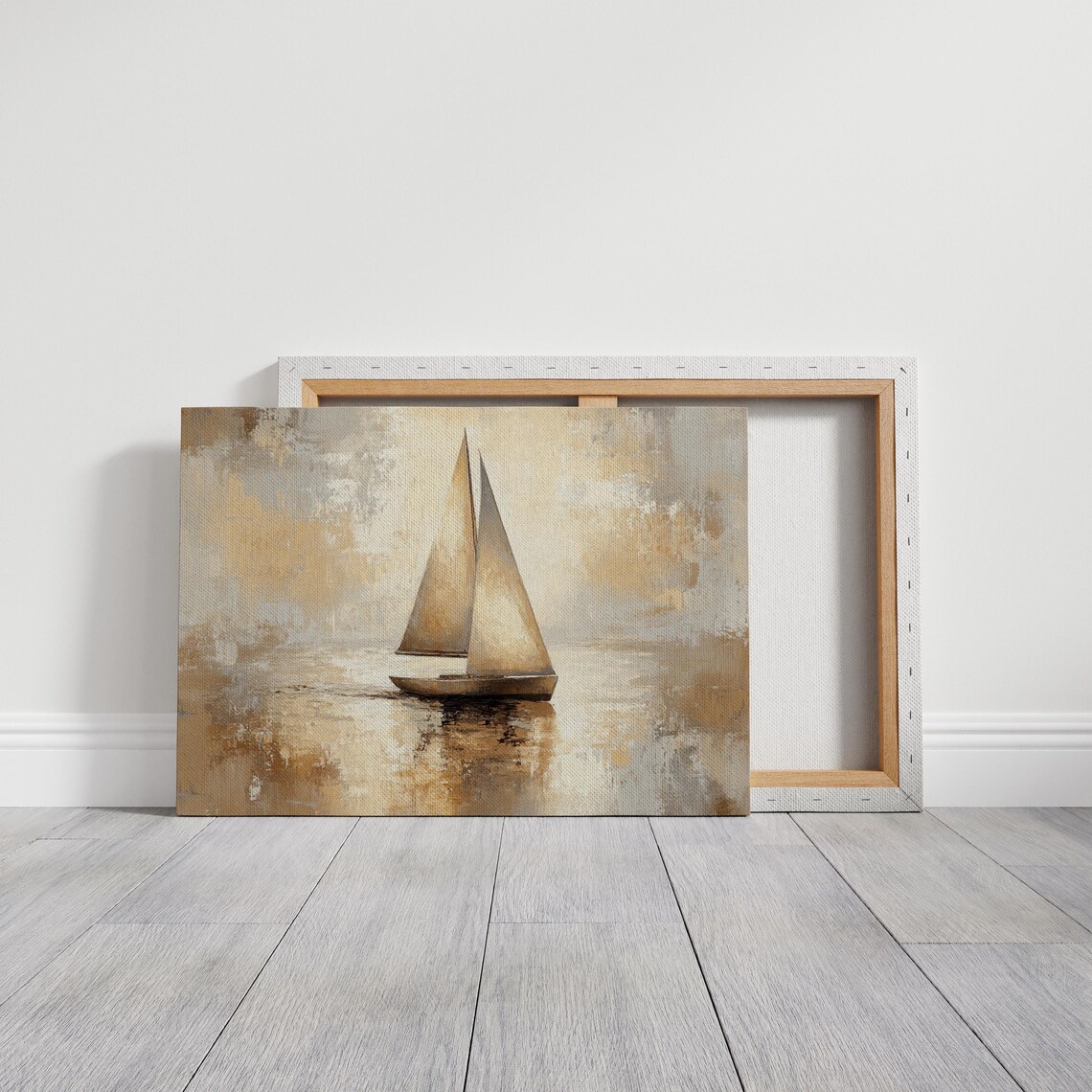 Abstract Sailboat With Beige Gold Sails On Calm Water Nautical Poster - Image 2