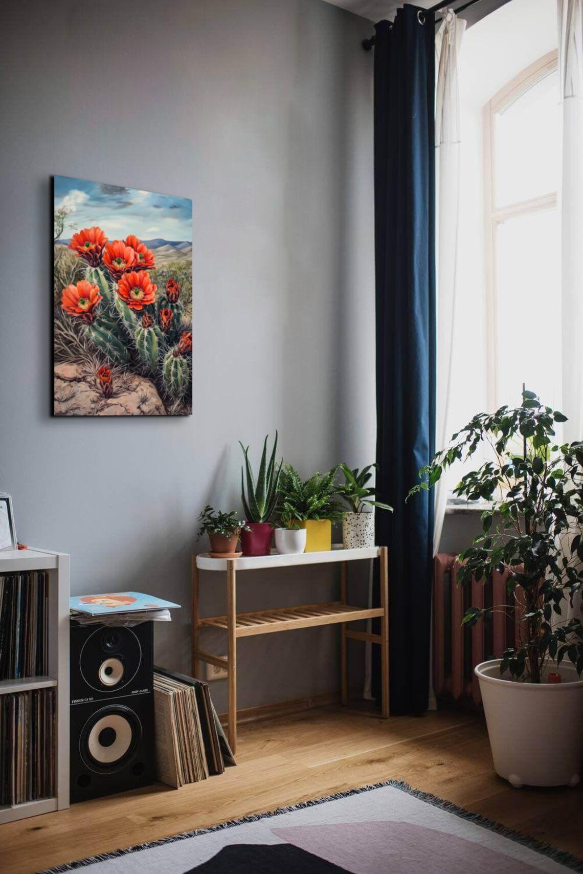 Blooming Hedgehog Cactus Red Orange Flowers Desert Mountain Art Poster - Image 7