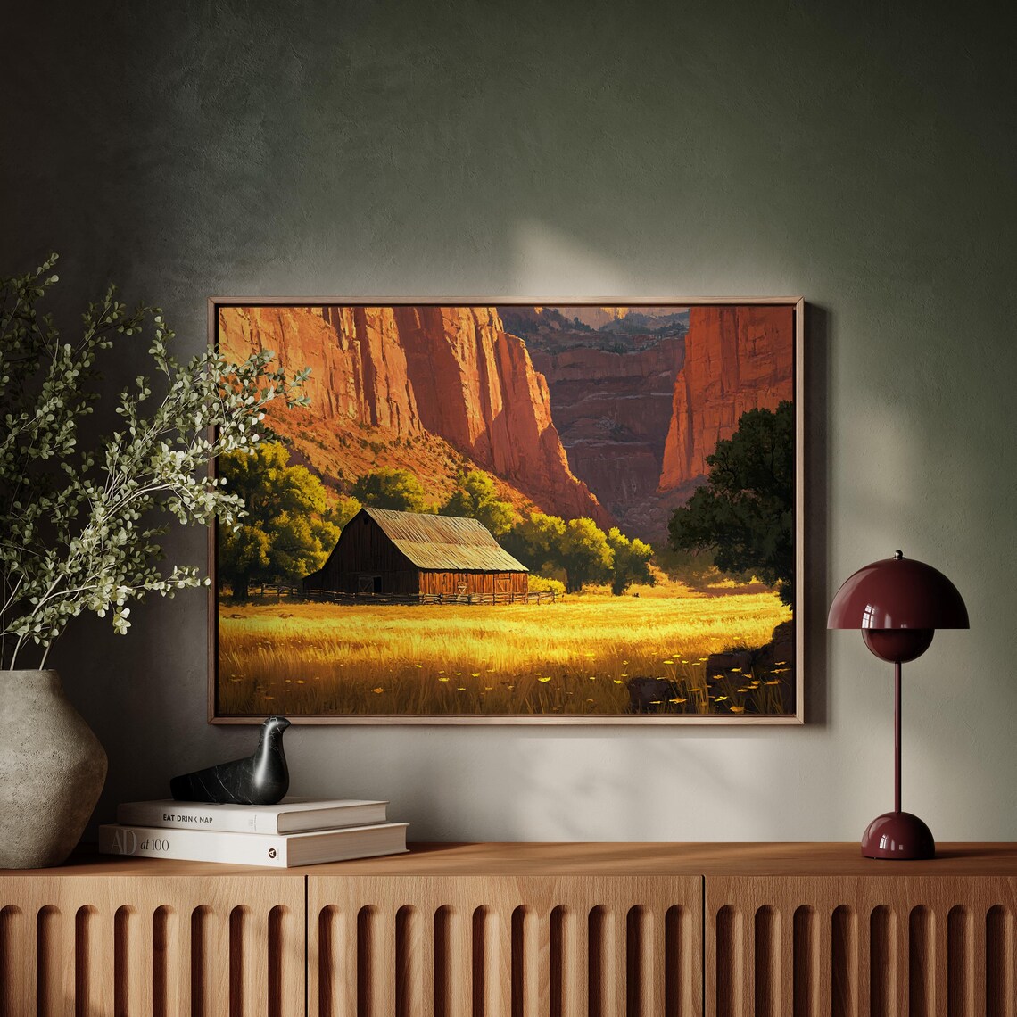 Rustic Barn In Canyon Sunset, Vintage Landscape - Image 5