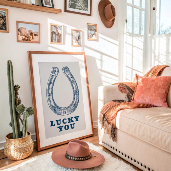 Lucky You Horseshoe Western Typography Art