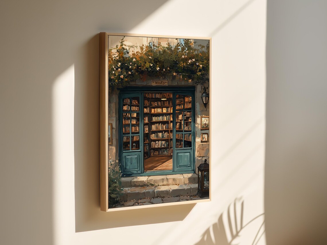 Rustic European Bookshop Art Print, Literary Vintage - Image 3