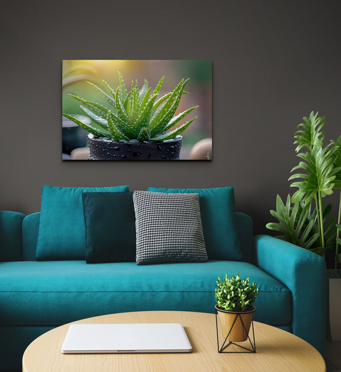 Potted Aloe Vera Succulent Black Pot Fresh Green Botanical Wall Art - Image 6