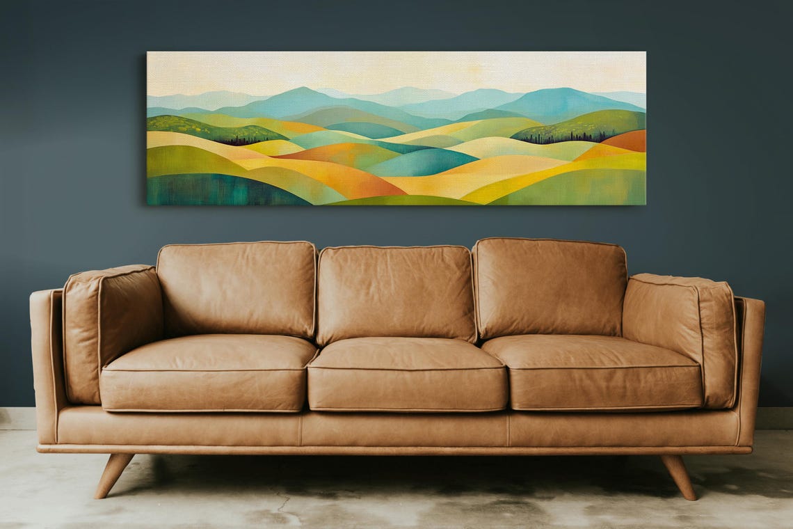 Colorful Abstract Rolling Hills In Green Gold And Teal Pastoral Poster - Image 3
