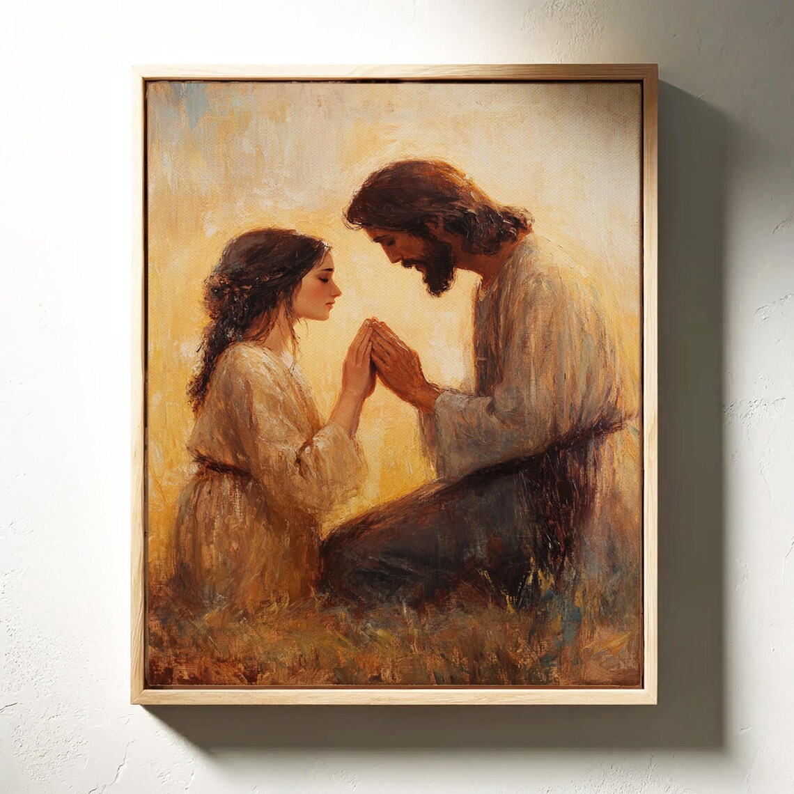 Jesus Praying With Kneeling Woman Warm Faith Christian Art Print - Image 3
