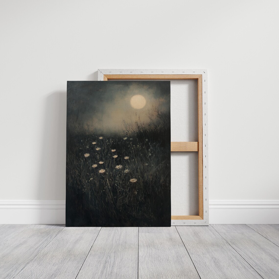 Moonlit Meadow Daisies Ethereal Night Scene Hazy Moonlight Poster - Image 3
