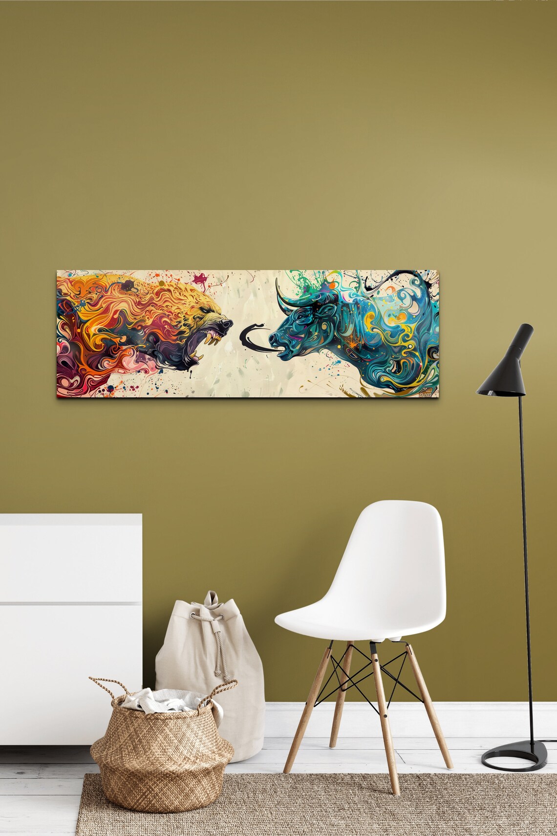 Bull Vs Bear Stock Market Duel Fiery Abstract Animal Heads Panoramic Poster - Image 6
