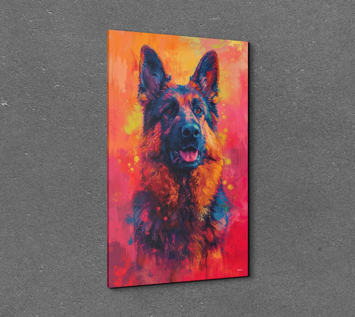 German Shepherd Dog Portrait on a Fiery Orange Red Background Poster - Image 3