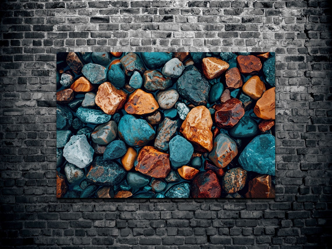 Wet River Pebbles Colorful Stones Tranquil Zen Nature Wall Art - Image 2