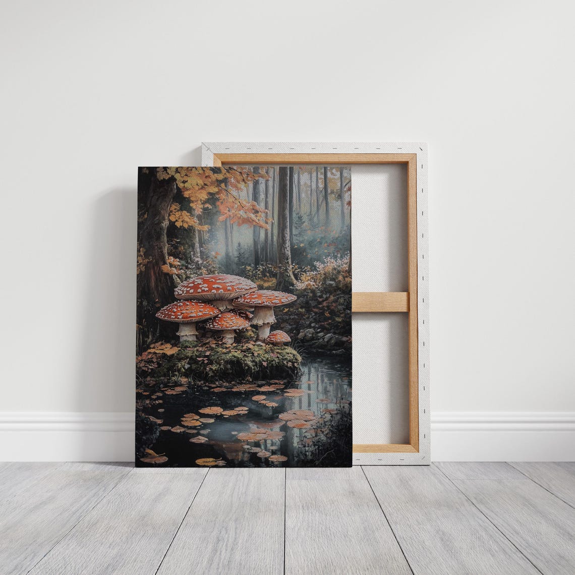 Red Toadstool Mushrooms by a Stream in an Autumn Forest Poster - Image 3