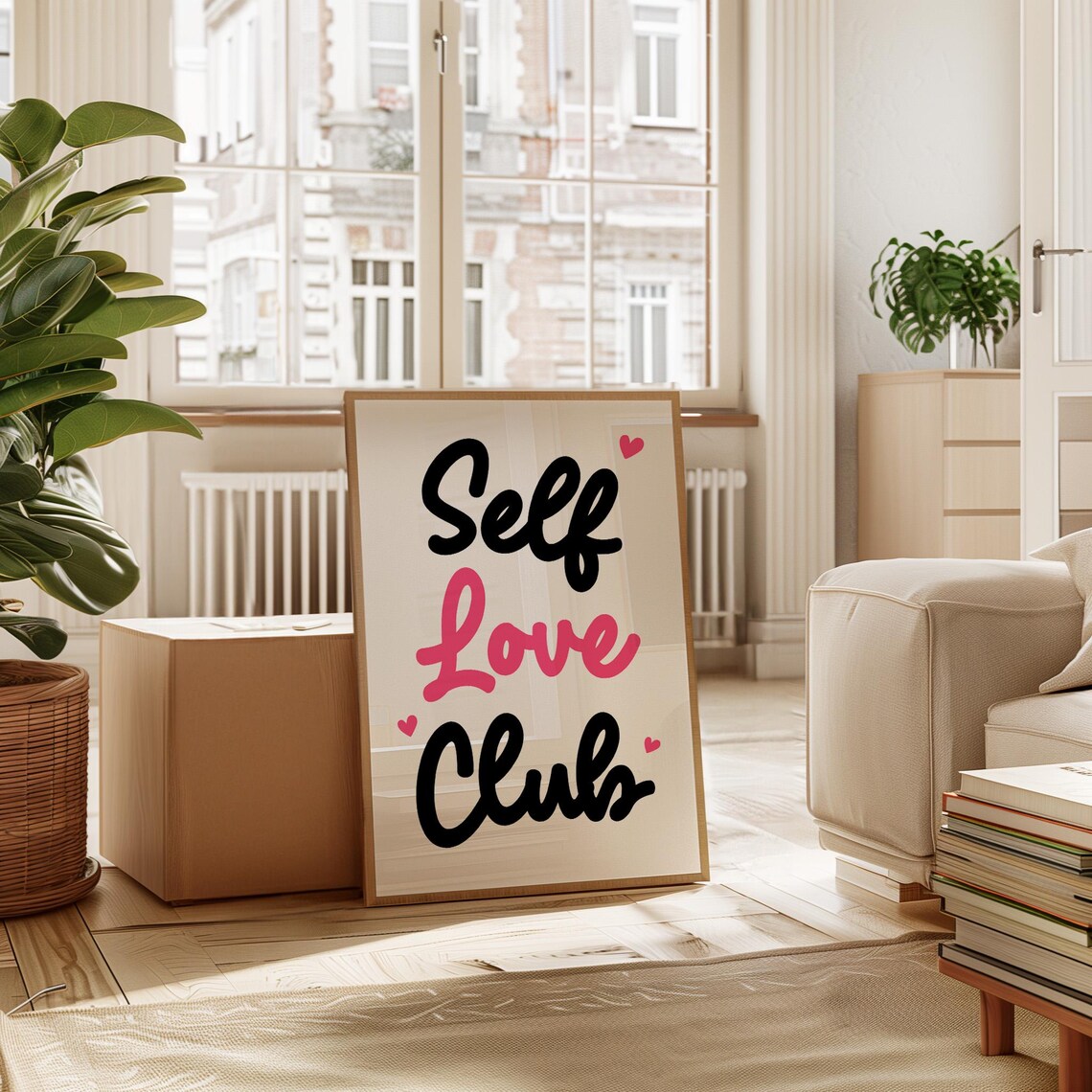 Self Love Club Pink Black Script Heart Typography Quote Wall Poster
