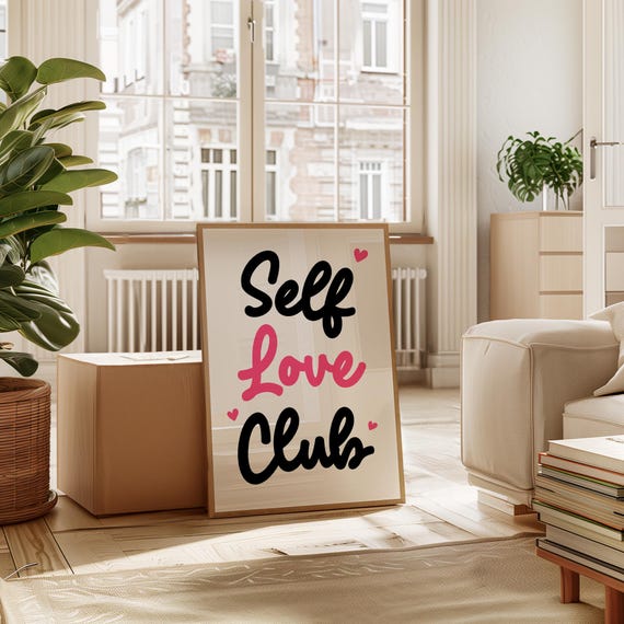 Self Love Club Bold Pink And Black Typography Art