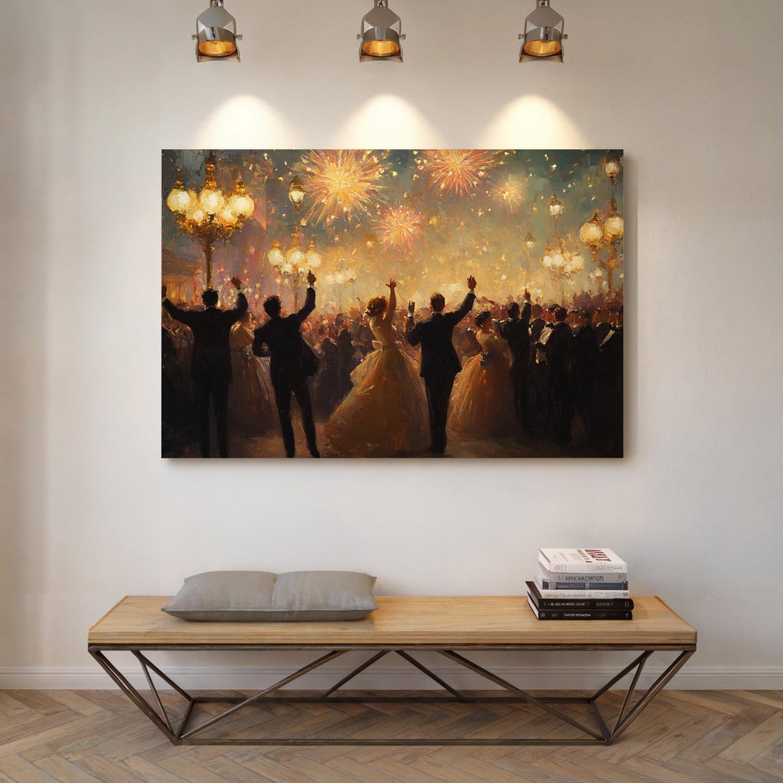 Grand Celebration Crowd Cheering Under Fireworks And Lanterns Wall Art - Image 5