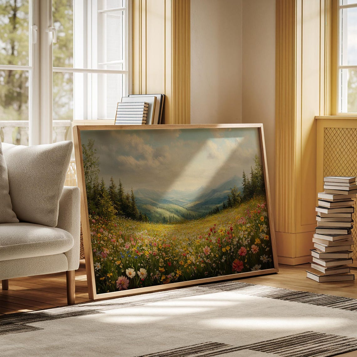 Vibrant Wildflower Meadow Alpine Valley Blue Mountains Poster - Image 3
