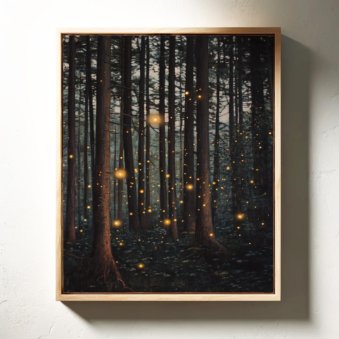 Enchanted Forest With Glowing Fireflies, Mystical Night Scene Art - Image 3