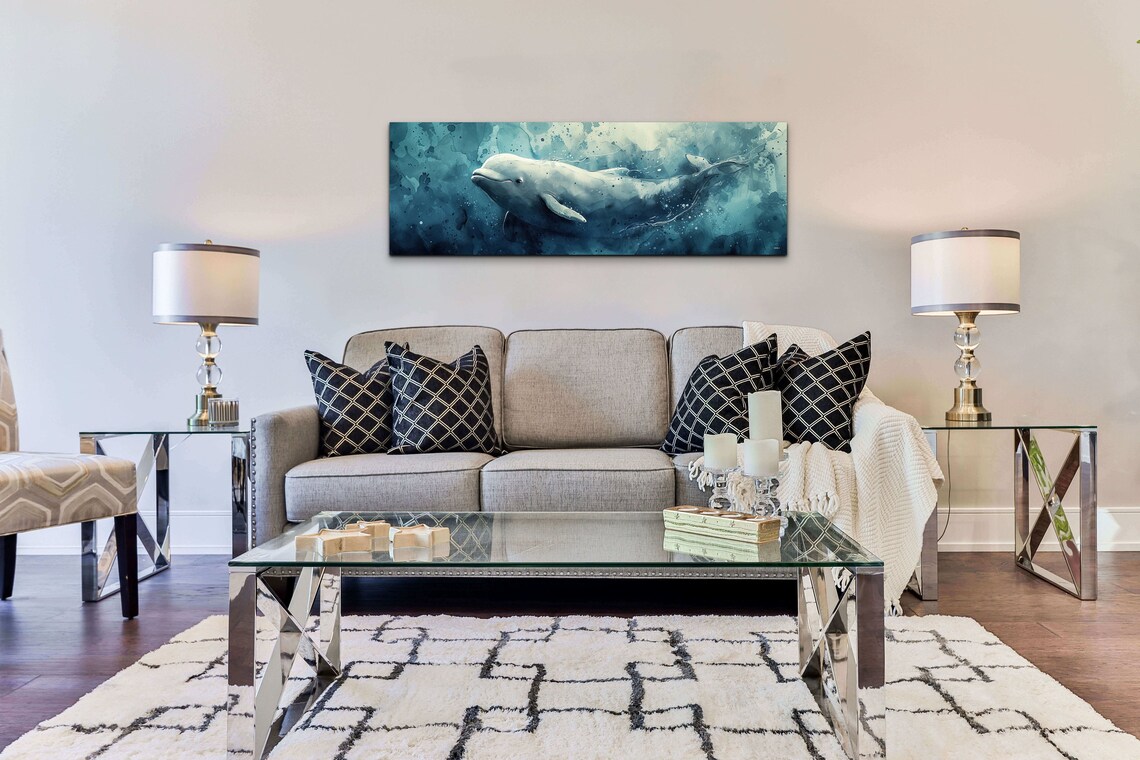 Beluga Whale Teal Watercolor Underwater Glow Ocean Animal Poster - Image 5