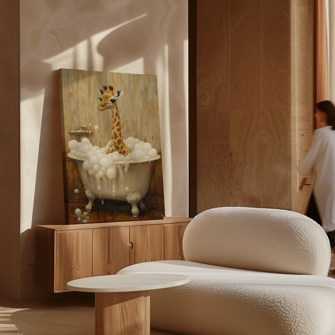 Baby Giraffe in Clawfoot Bathtub with Bubbles Cute Whimsical Animal Poster - Image 7