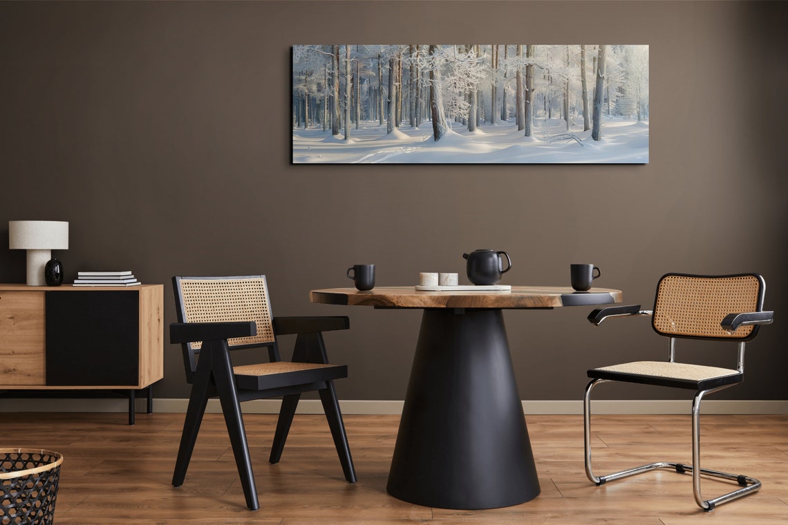 Bright Snowy Birch Forest Winter Morning Panoramic Nature Poster - Image 4