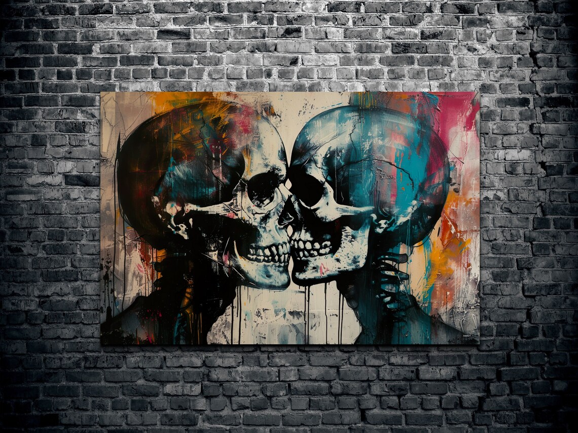 Kissing Skulls Couple Colorful Graffiti Street Art Love Poster - Image 2