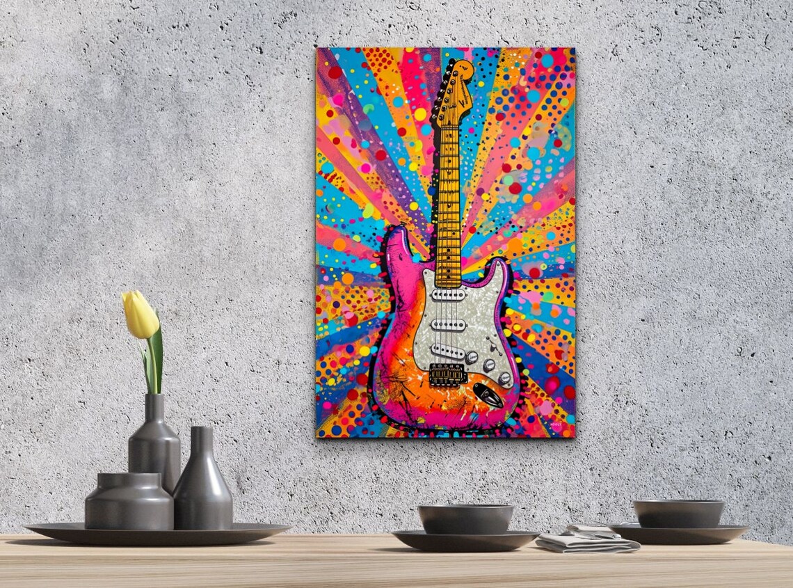 Pop Art Electric Guitar Rainbow Starburst Rock Music Wall Art