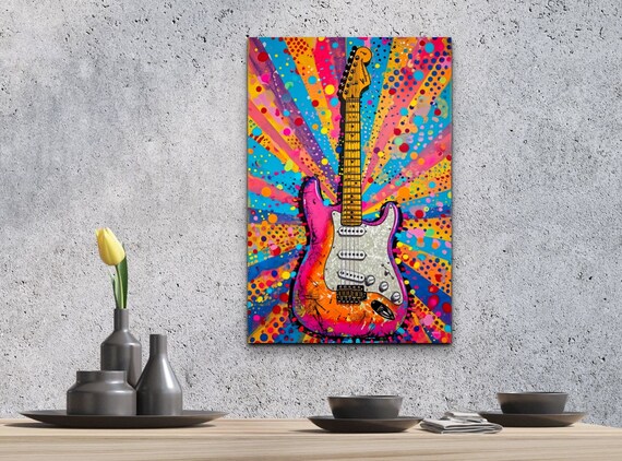 Pop Art Electric Guitar Rainbow Starburst Rock Music Wall Art