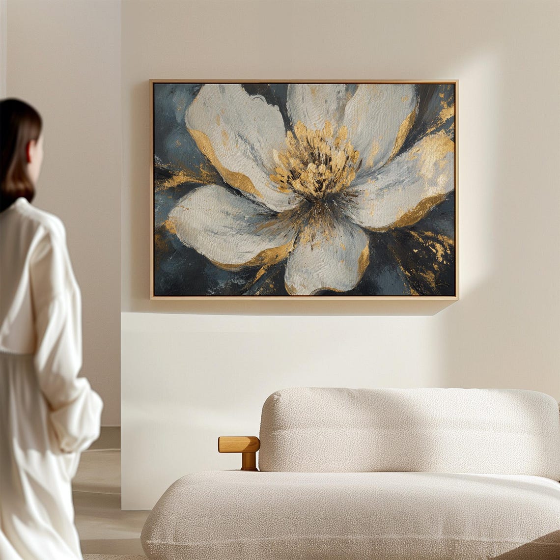 Abstract White And Gold Flower Art Textured Floral Dark Gray Poster - Image 7