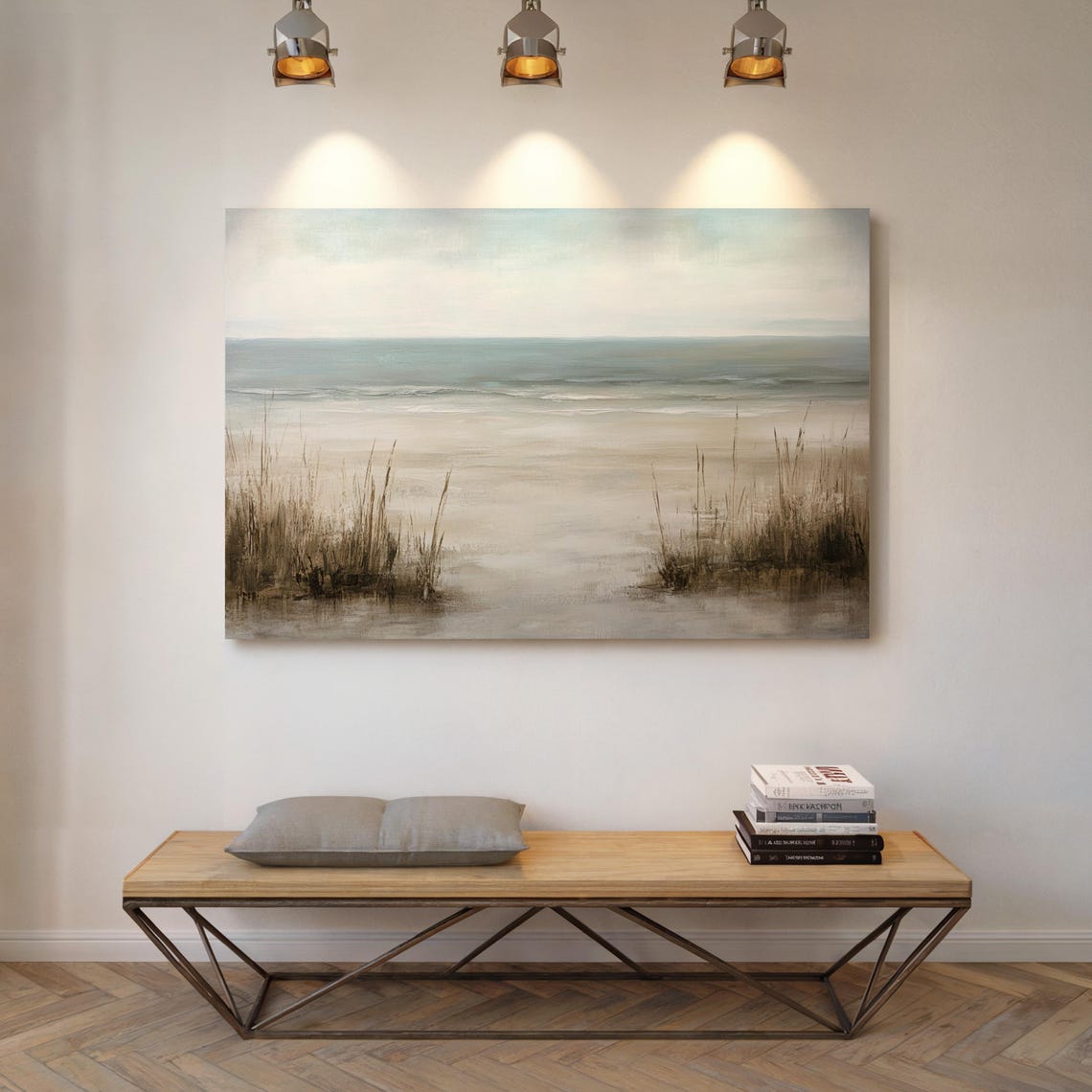 Quiet Coastal Beach Dune Grass Neutral Sand Gray Blue Wall Art - Image 4