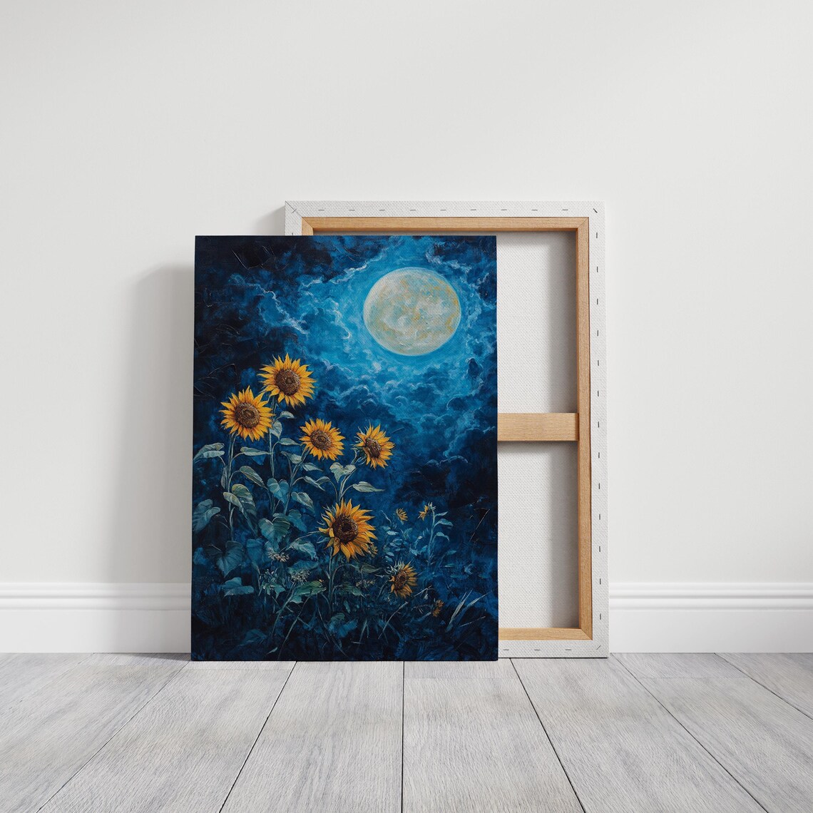 Moonlit Sunflower Art Print, Rustic Botanical Decor - Image 3