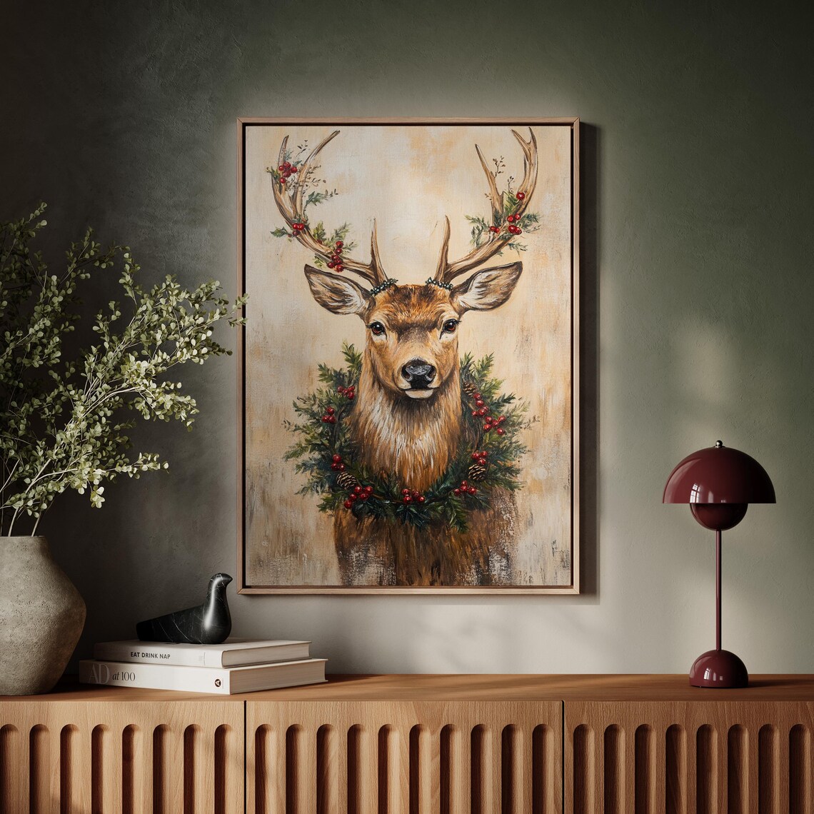 Rustic Christmas Deer Art, Festive Wildlife Print - Image 6