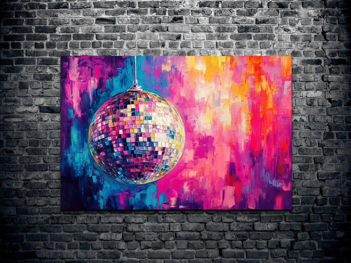 Disco Ball Vibrant Colorful Abstract Oil Painting Party Art Poster - Image 2