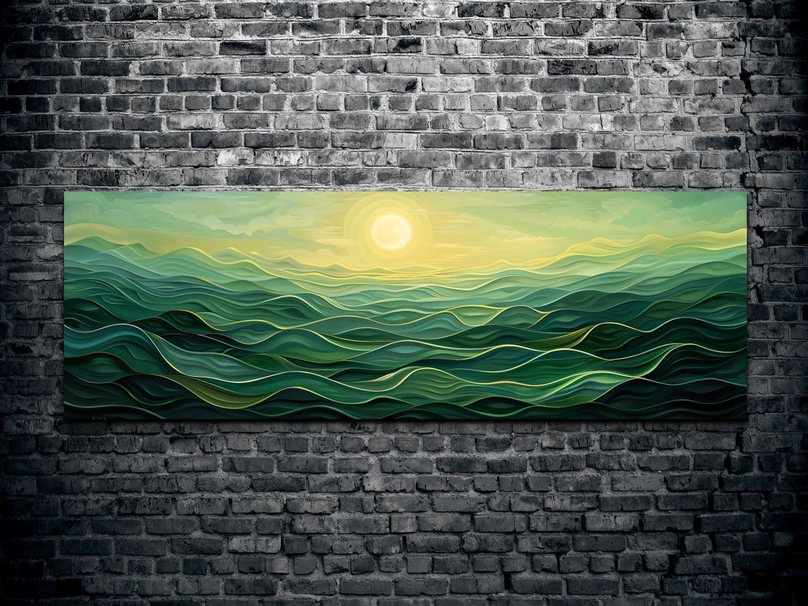 Full Moon Rising Over Green Ocean Waves Moonlit Night Poster - Image 2