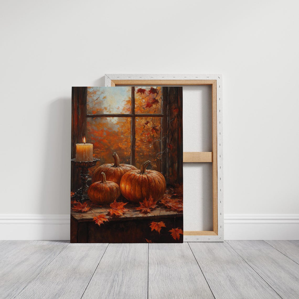 Autumn Harvest Pumpkins With Candlelight Cozy Window Scene Poster - Image 3