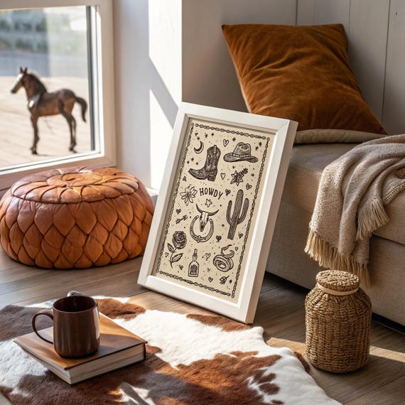 Howdy Western Cowboy Tattoo Style Wall Art