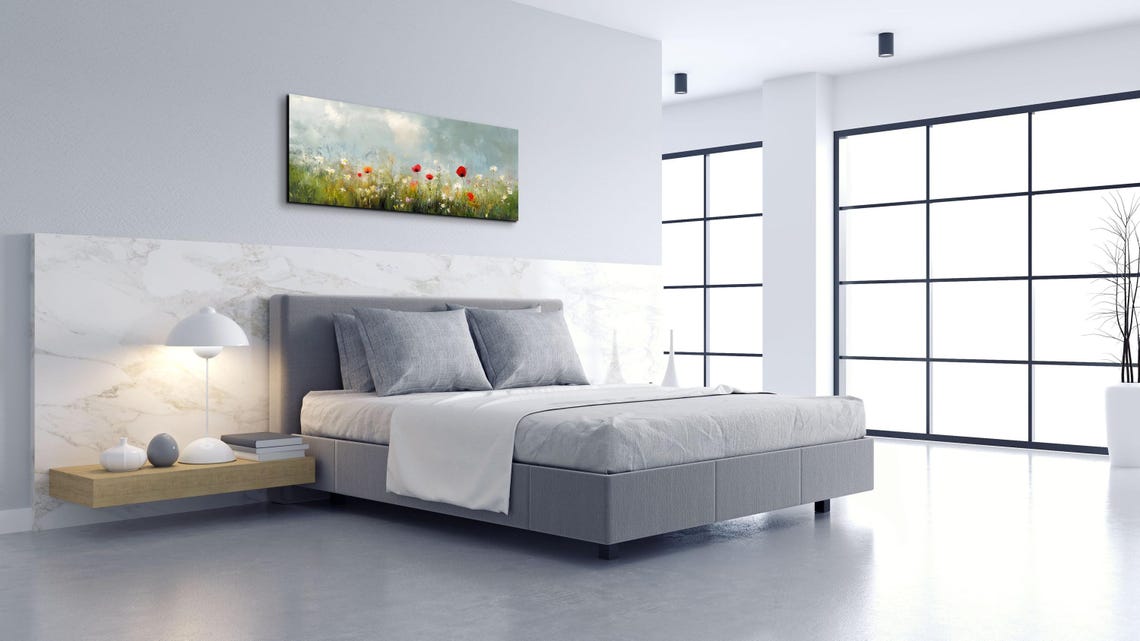Wildflower Meadow Poppies Daisies Hazy Sky Panoramic Art Poster - Image 3