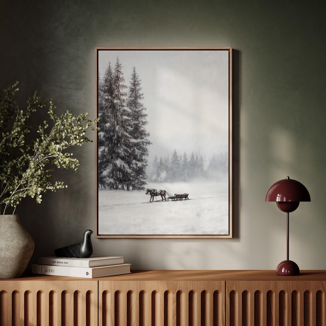 Winter Sleigh Scene, Rustic Christmas Decor - Image 3