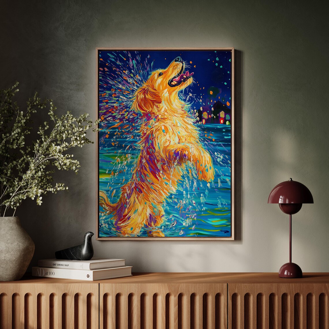 Colorful Dog Splashing Art Print, Playful Golden Retriever - Image 5